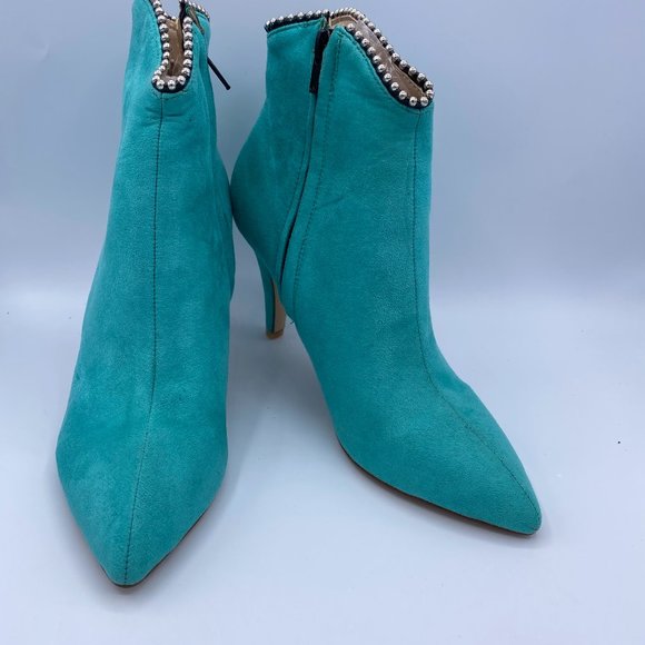 blue kitten heel boots